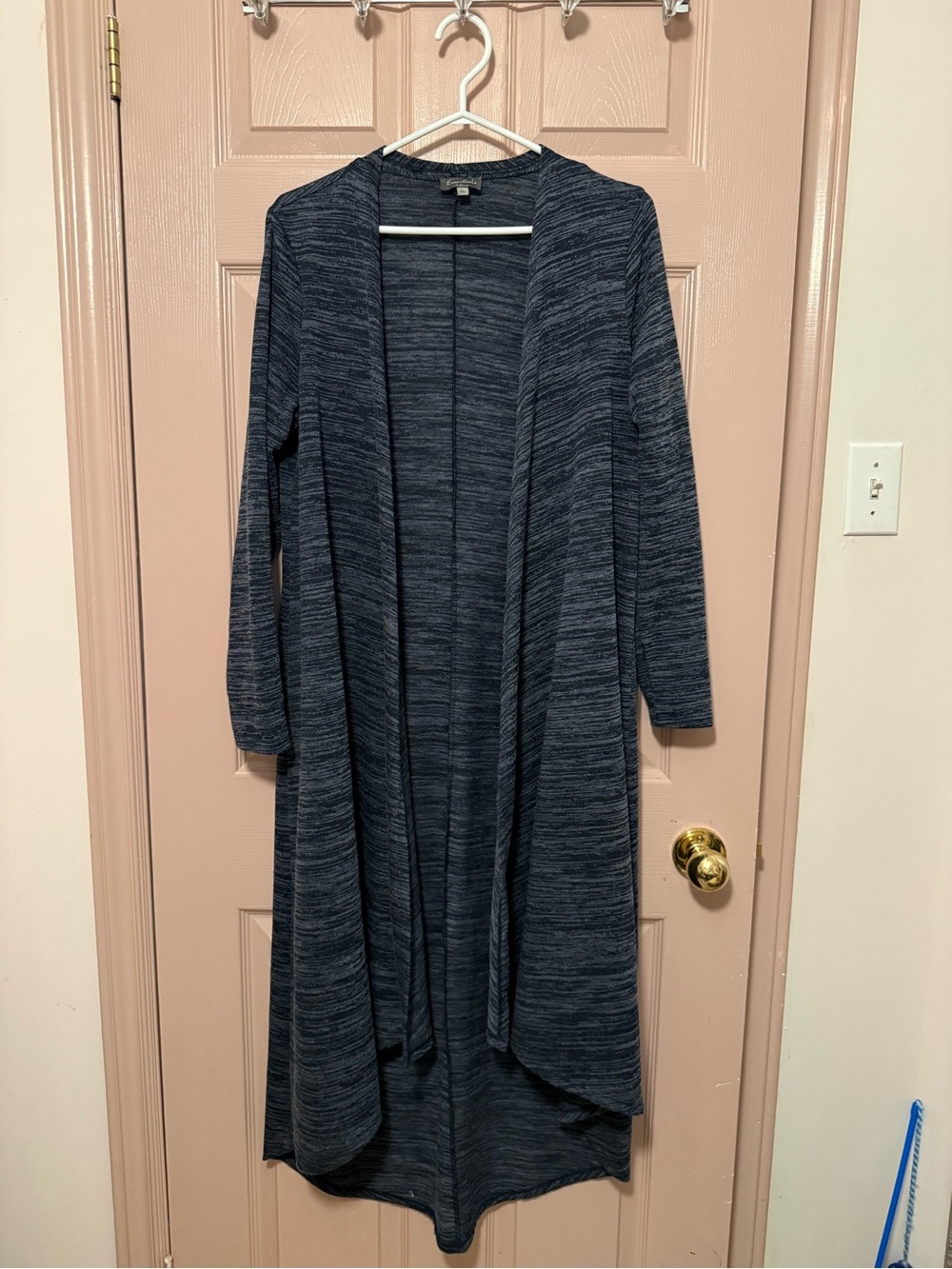 Essentials by Milano Open Front Long Cardigan in Gray & Black Size Large Like